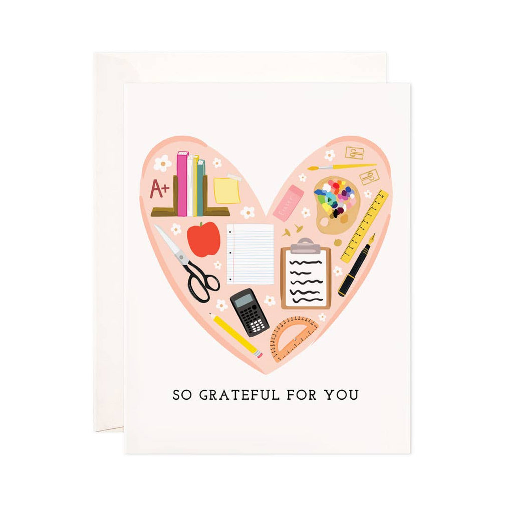 So Grateful For You Teacher Card School Supplies Heart