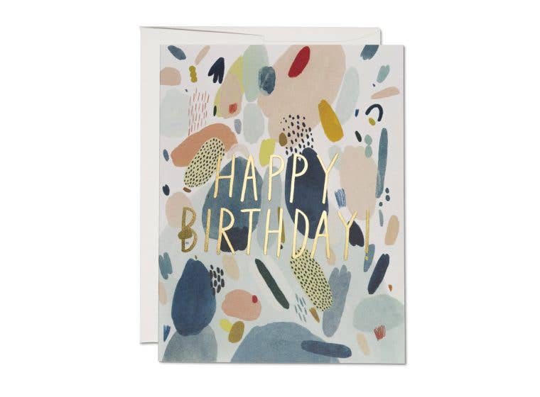 Foil Accent Happy Birthday with Abstract Design Greeting Card
