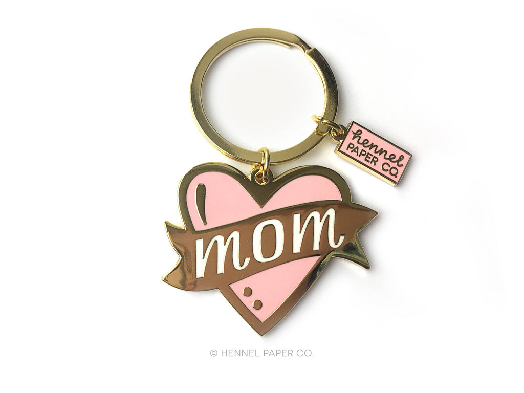 Pink and Gold Heart Mom Keychain Gift