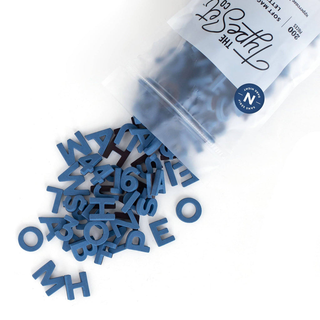 Blue magnetized capital letters