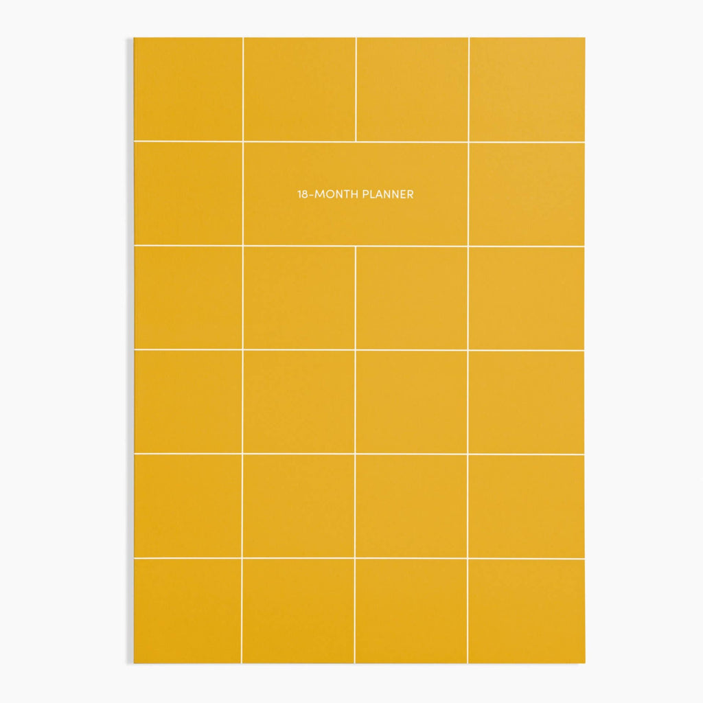 Yellow 18 month planner with white grid stripes